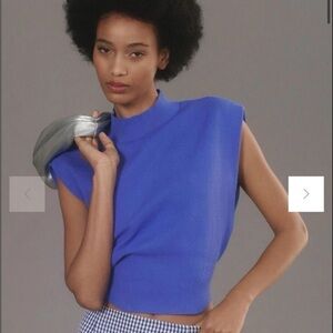 PILCRO Anthropologie blue knit sleeveless sweater biker muscle XS